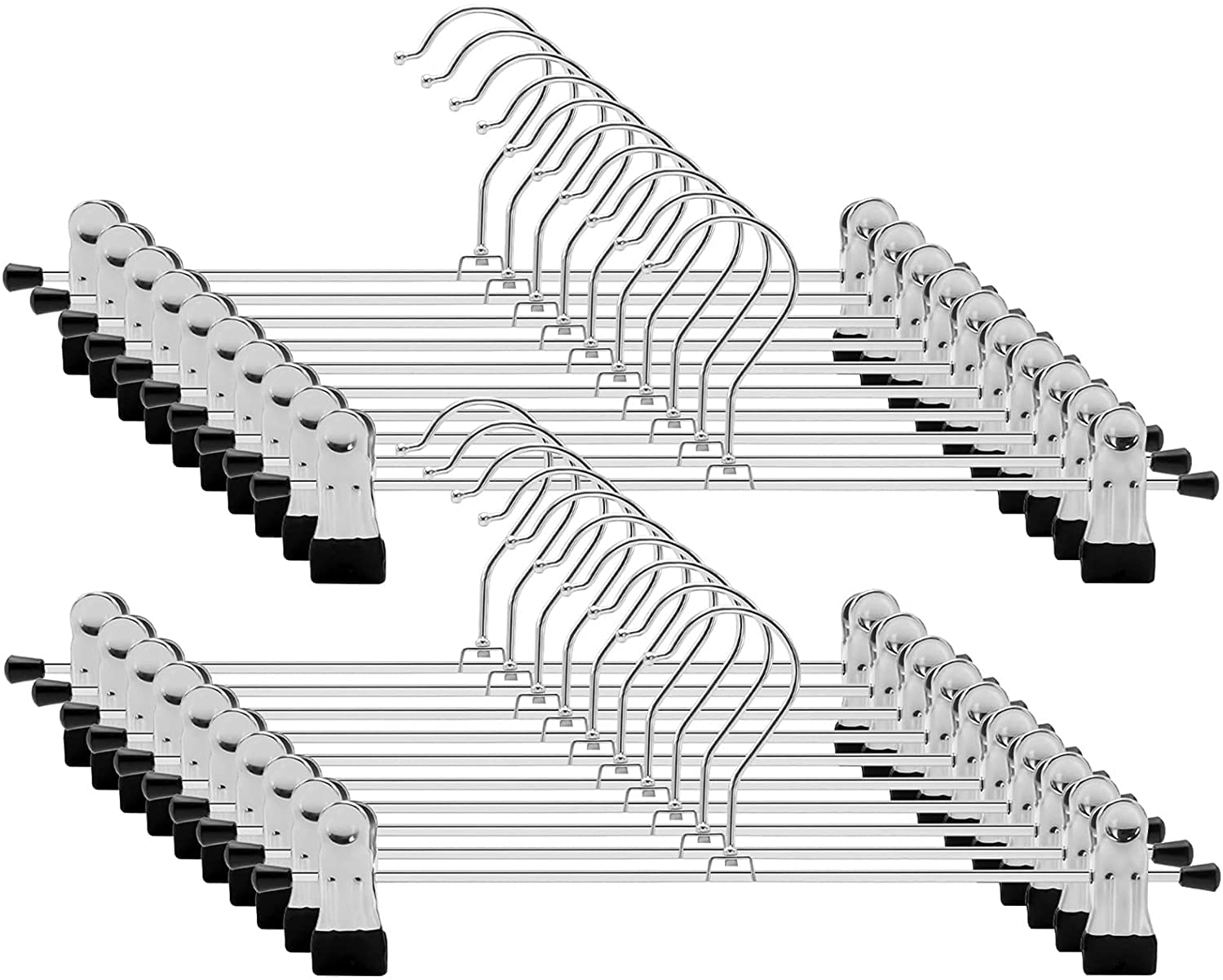 40cm Metal Chrome Pant Hangers With Clips - Adjustable Non-Slip Skirt and Trouser Hangers - Durable Ultra Thin Space Saving (50 Pack)