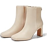 Coutgo Women's Square Toe Ankle Boots Chunky Block Heel Side Zipper Booties Faux Suede Winter Shoes