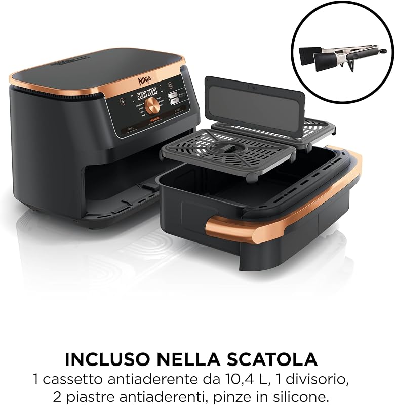 FlexDrawer, Friggitrice ad Aria XL, Doppia Zona, 10,4L, Nero/Rame