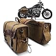 NICECNC Motorcycle Saddle Bags, Vintage Oil Waxed Canvas Motorcycle Saddlebags, Motorcycle Panniers Side Throw Over Saddle Bags Compatible with Harley Honda Suzuki Yamaha Adventure Street Glide Brown