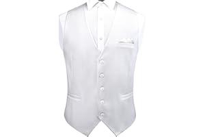 GUSLESON Men's Suit Vest and Pocket Square Set Business Formal Dress Waistcoat Vest with 3 Pockets