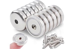 MIN CI 12 Pcs Neodymium Cup Magnet with Holes, 22 lbs Pulling Force 0.79"(20 mm) Strong Rare Earth Magnets Round Heavy Duty with Countersunk Hole, for Wall Hanging, Tool Room, Workplace, Kitchen