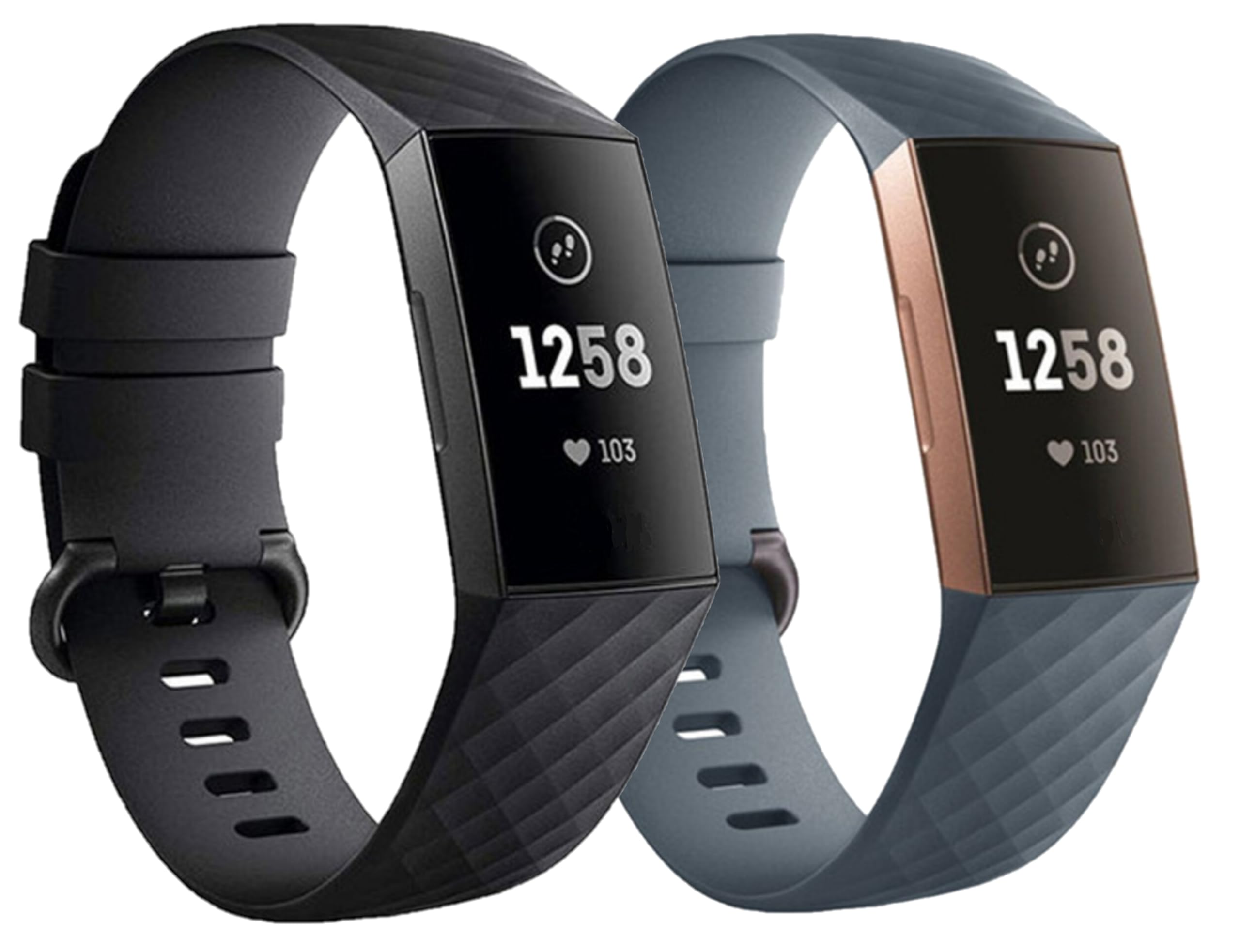 Panda Bobo Strap Compatible for Fitbit Charge 3/Fitbit Charge 4, Adjustable Classic Replacement Silicon Wristband (Small, Twin Pack - Black + Blue Grey)