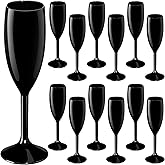 Maxcheck 12 Pcs Champagne Flutes Bulk Acrylic Toasting Drinking Flute Unbreakable Goblet Champagne Cups 6 oz Plastic Wine Glasses for Valentine's Day Wedding Bridal Shower Anniversary Party (Black)