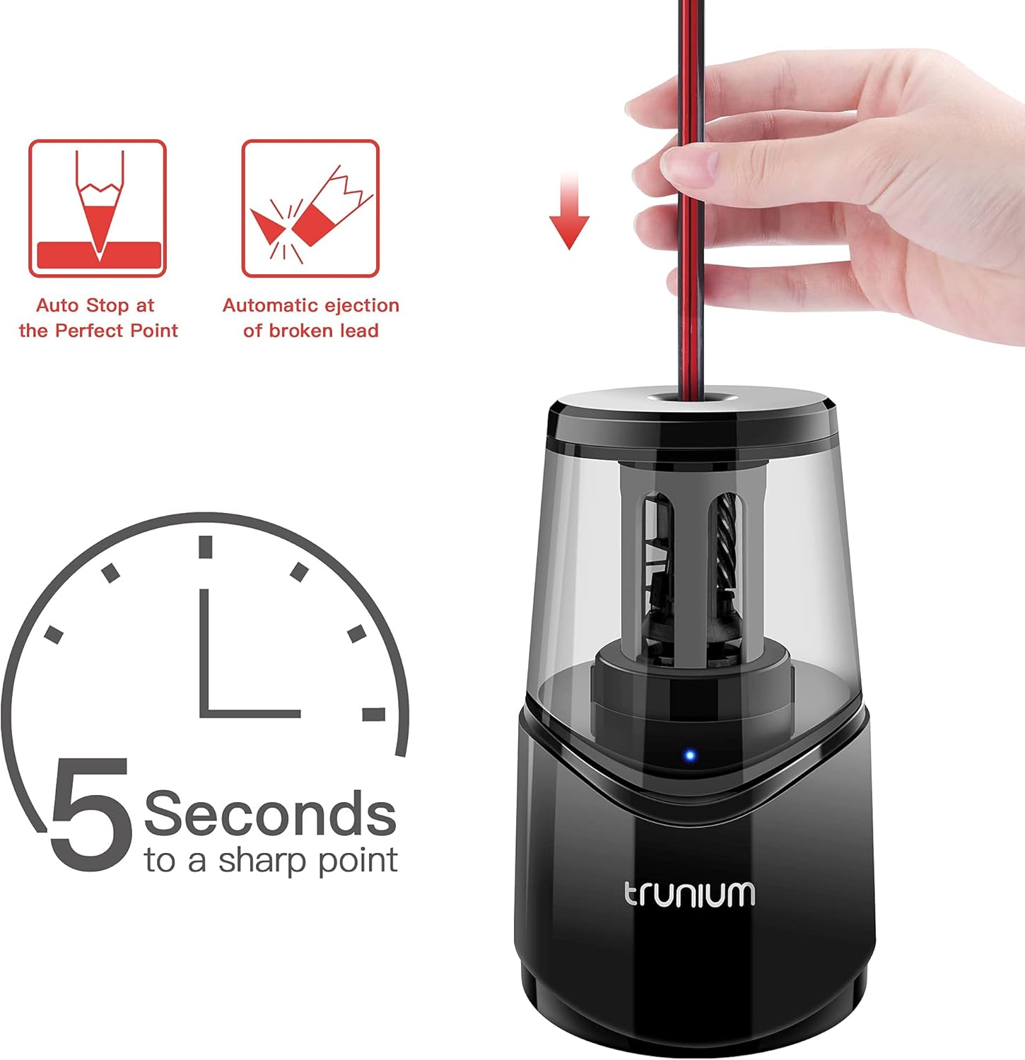 TRUNIUM Electric Pencil Sharpener Heavy Duty, Portable Pencil Sharpener for Home, Colored/Wooden Pencil for 6-8mm, USB/AC Operated in Office School : Office Products
