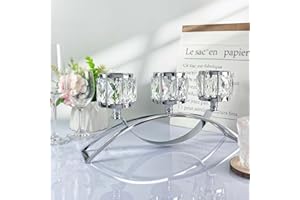 KEHAIL 3 Arms Crystal Candle Holders, Arch Candlestick Table Candelabras Centerpieces for Wedding, Dinning Room, Cabinet Ornaments, Home Decoration， Gift (3-arm Arched, Silver)