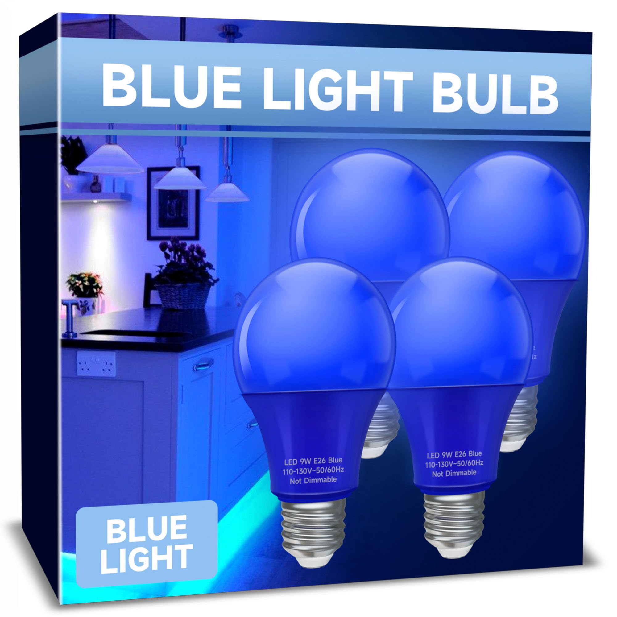 Photo 1 of UNILAMP LED Blue Light Bulbs, E26 LED Bulb Blue Lights for Christmas, 9W Equivalent 60W, Blue Colored Light Bulbs for Outdoor Porch, Party Decoration, Holiday Home Lighting, Halloween, 4 Pack