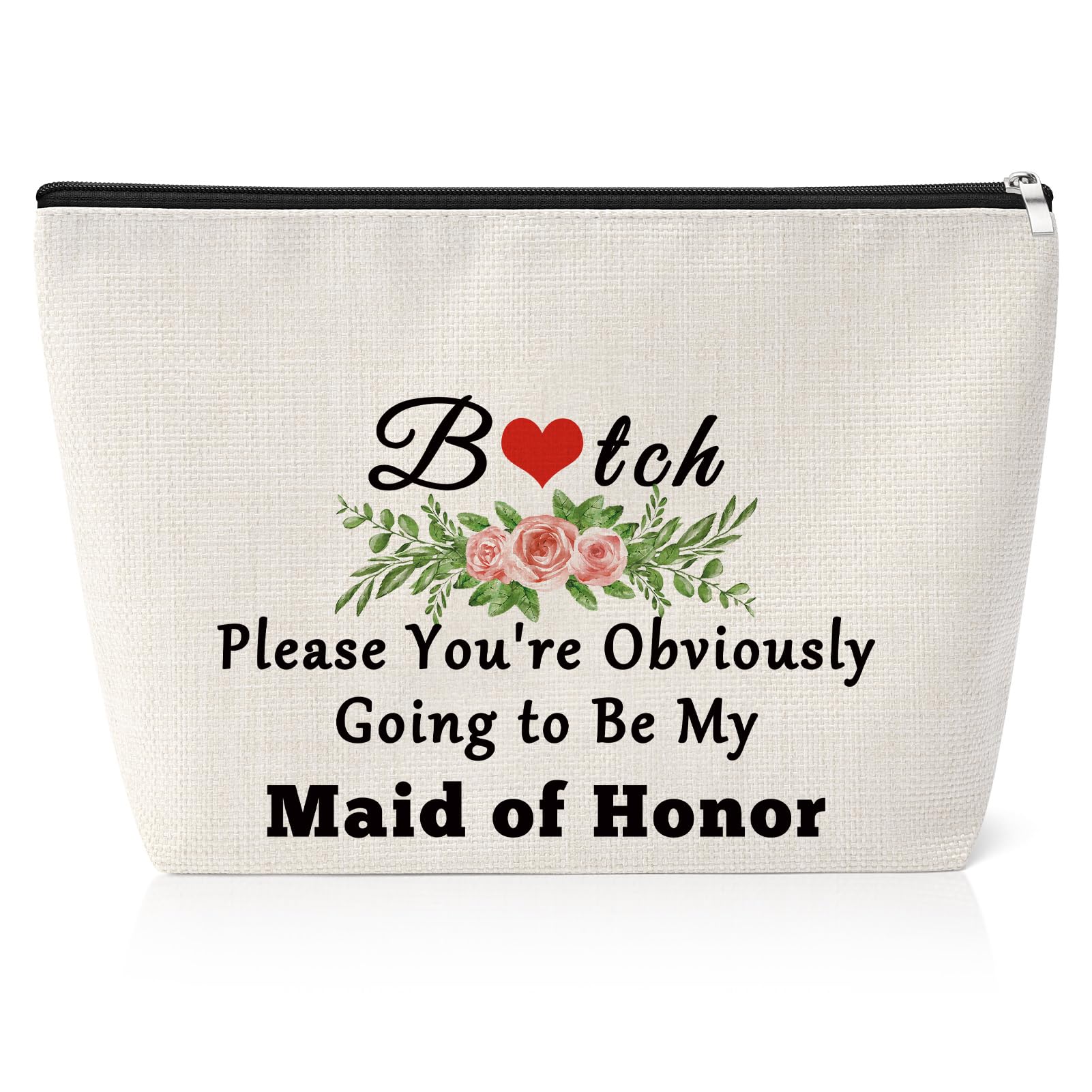 Maid of Honor Gifts Canvas Makeup Bag Wedding Party Gifts for Bridesmaids Besties Friends Double Side Cosmetic Bag Best Friend Gift Bridal Shower Gifts Maid of Honor Zipper Makeup Pouch
