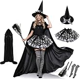 LOTIKS Fairytale Witch Cute Witch Costume Deluxe Set with Broom Hat Cloak Tutu Skirt for Teens Adult