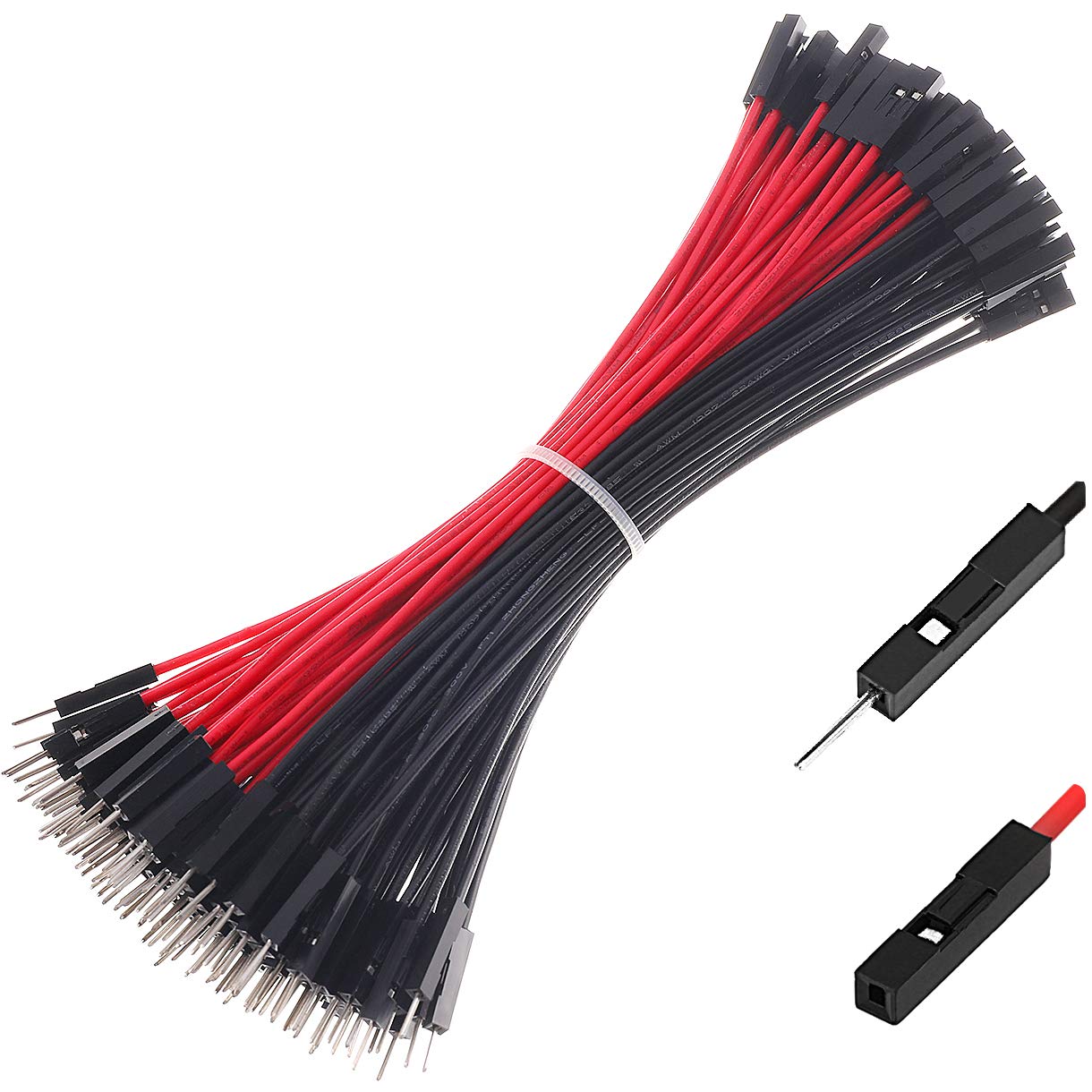 Breadboard Jumper Wires Cables 22AWG Male Female Square Head 0.1'' 120-Pack Black x 60 Red x 60 Wires (15CM, M/F)