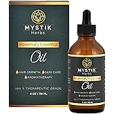 MYSTIK Herbs Rosemary Essential Oil. 4 fl.oz. / 118ml 100% Pure and Natural Oil,Premium Grade Essential Oils for Hair Care,Steam Distilled,for Diffuser,Aromatherapy and Carrier Oil Blends