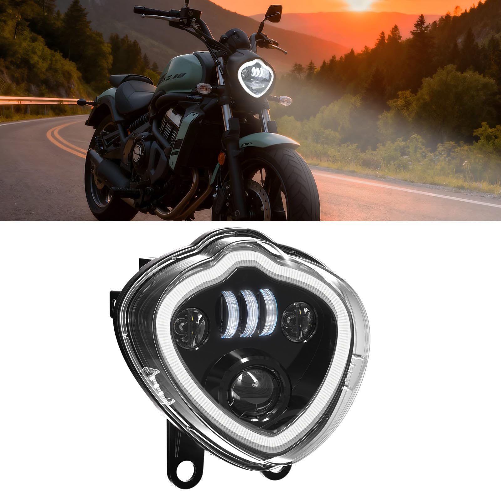 Photo 1 of LED Headlights for Kawasaki Vulcan S 650, Front Light with Halo Ring Headlamp with DRL High Beam low Beam for Kawasaki Vulcan S 650 EN650 2015-2025 Accessories, Replace #YGJM-0031