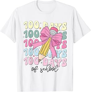 100 Days of School Girls Coquette Bow 100th Day of School T-Shirt