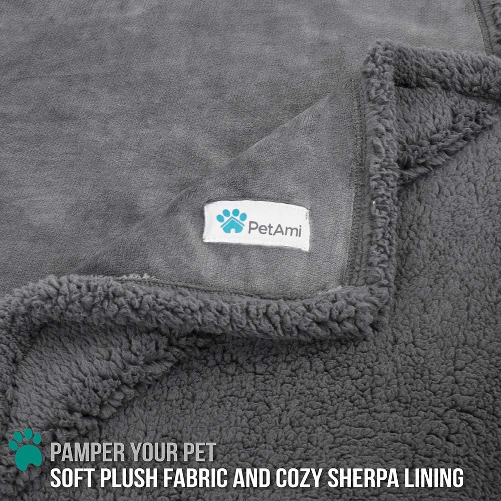 PetAmi WATERPROOF Dog Blanket for Bed Couch Sofa | Waterproof Dog Bed Cover for Large Dogs, Puppies | Grey Sherpa Fleece Pet Blanket Furniture Protector | Reversible Microfiber | 60" x 80" (Gray/Gray) : Pet Supplies