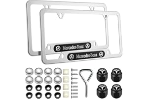 DEWEST 2PCS Stainless Steel License Plate Frames for Mercedes Benz, Silver License Plate Holder Bracket, Aluminum Alloy Weather Proof License Plate Covers with Screw Caps Cover Set Car Accessories