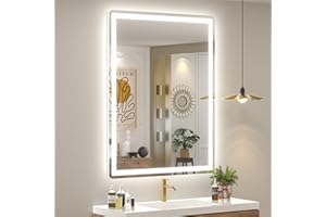 SMIROR LED Bathroom Mirror with Lights 28"x 36", Rounded Rectangle Lighted Vanity Mirror for Wall, Front Lit and Backlit, 3 Colors, Dimmable, Anti-Fog, Tempered Glass (Horizontally/Vertically)