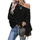 Cakulo Womens Off Shoulder Sweater Top Fall Outfits Fashion 2025 Oversized Knit Batwing Long Sleeve Crochet Pullover Sweaters