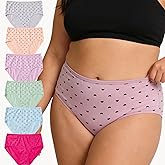 WhilyeePam Womens Cotton Underwear Plus Size XL-5XL Ladies Panties Mid High Waist Briefs Undies Heart Bow Print Panty 6-Pack