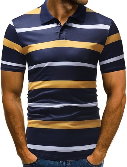 Amazon Com Mens Fashion Polo Shirts Summer Casual Buttons Striped