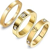 CHUQIU 3PCS Gold Rings Set for Women 18K Love Friendship Stainless Steel Ring Cubic Zirconia Wedding Statement Thumb Ring Bands Best Gift