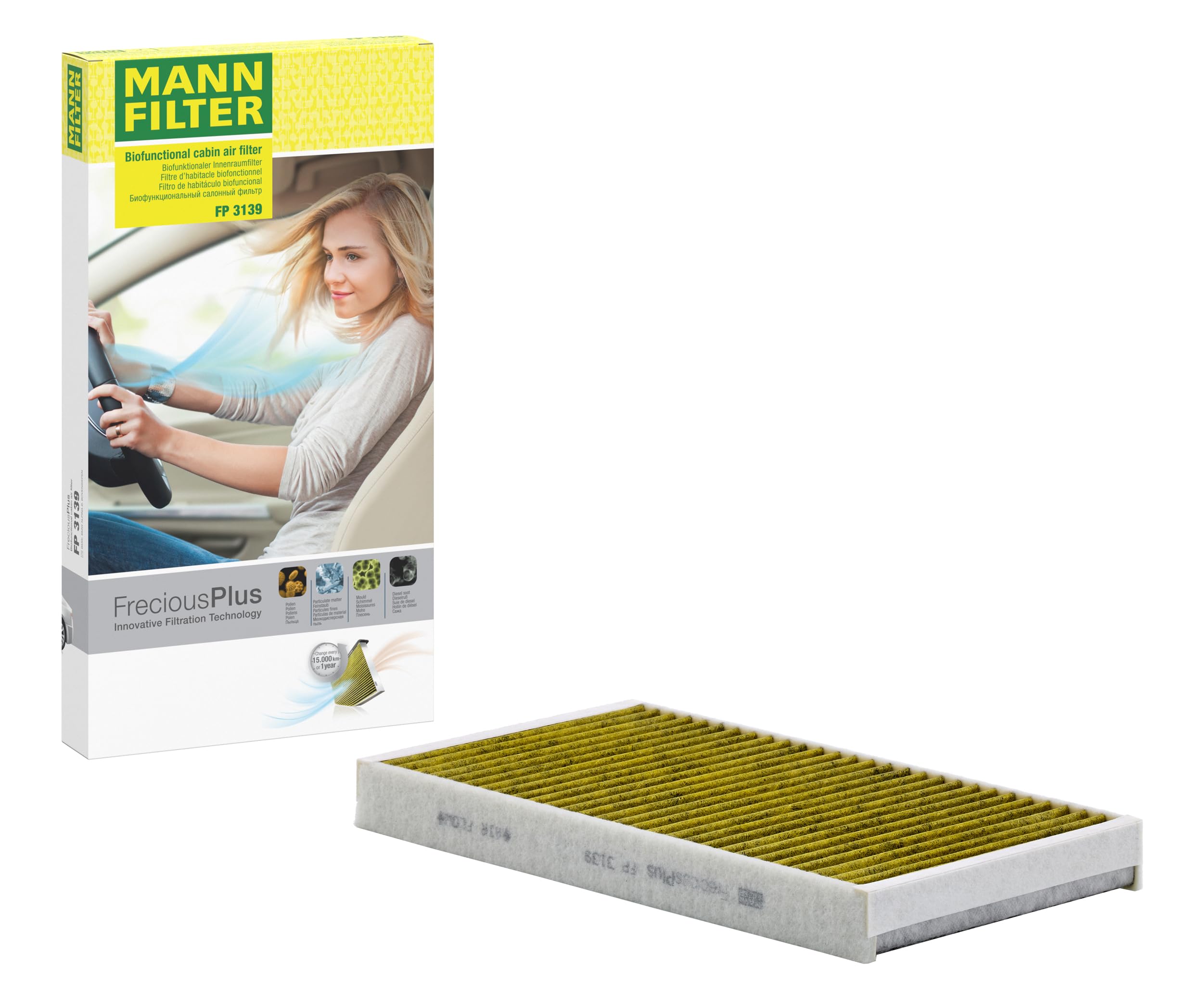 MANN-FILTER FP 3139 Cabin Air Filter - FreciousPlus Biofunctional Pollen Filter - for Cars + Transporters