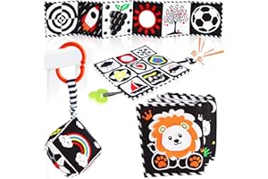 FUNNYB&G Black and White Baby Toys - 3pcs High Contrast Newborn Toys 0-3 6-12 Months for Babies Brain Development Infant Tummy Time Sensory Soft Book Crinkle Montessori Toys Baby Essentials Gifts