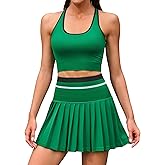 ATTRACO 2 Piece Tennis Dresses for Women High Waisted Pleated Skirt Sets Seamless Colorblock Golf Outfits