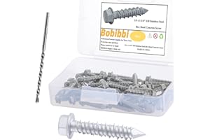 Bobibbi 1/4 x 1-1/4" 410 Stainless Steel Hex Head Tapcon Concrete Screw Anchor, for Anchoring to Masonry, Block or Brick (50Pcs)