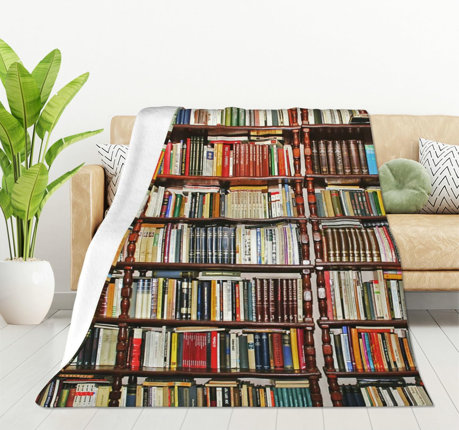 HGOD DESIGNS Library Bookshelf Fleece Throw Blanket Ultra Soft Cozy Blooming Decorative Flannel Blanket All Season for Home Couch Bed Chair Travel 100x130cm