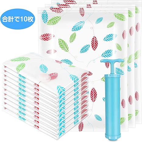 Amazon Berukon 布団圧縮袋 掃除機対応できるふとん圧縮袋 衣類圧縮袋 ｌ2枚 ｍ3枚 ｓ2枚 手巻き3枚で合計10入れ 専用手動ポンプ付き 布団圧縮 ふとん収納 真空 コート用 収納 旅行 出張 引越し 防塵防湿 防虫防カビ 木の葉 圧縮袋 オンライン通販