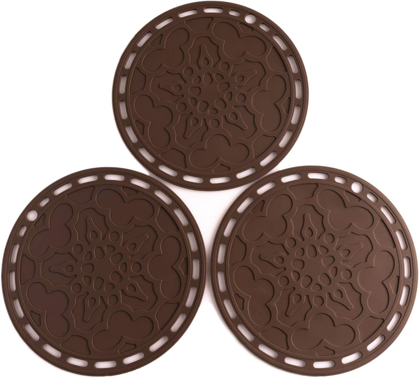 IYYI Silicone Trivet Mat 7.87" Pot Holders Round Hot Pads Non Slip Heat Resistant Placemat for Bowl, Dish, Pan, Pot Set of 3 (Coffee)