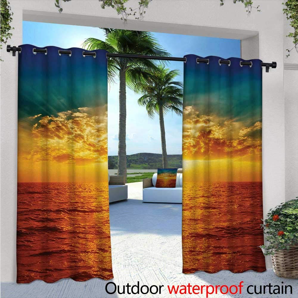 Ocean Patio Curtains Sealife Theme with Sea Animals Shells Stars and Striped Backdrop Art Outdoor Curtain for Patio,Outdoor Patio Curtains W108 x L84 Golden Navy Blue and White