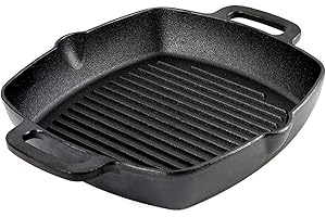 Pre-Seasoned Cast Iron Skillet 10.5" Square Griddle Grill Pan for Stove Top and Oven