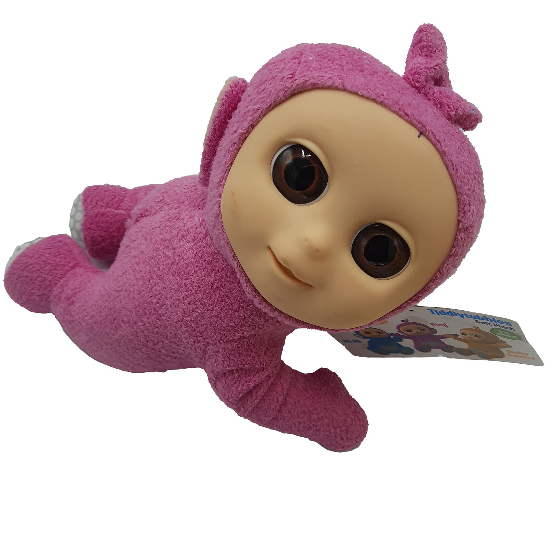 WHL Teletubbies Sitting and Lying Tiddlytubbies, Mi-Mi, Ping and Umby Pumby, 22 cm (8.8 inches) (Ping (Pink), 22 cm Lying Soft Toy).