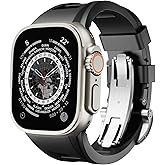 Raycarrey Sports Liquid Silicone Strap with Butterfly Buckle for Iwatch Series 9/8/7/6/5/4/3/2/1/SE,Ultra 2/Ultra 49mm 45mm 44mm 42mm,Luxury Mens Watch Band for Apple Watch (42mm/44mm/45mm/49mm,