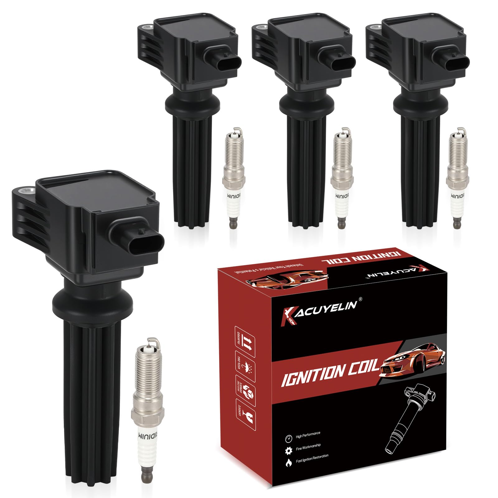 Photo 1 of UF670 Ignition Coil Pack and Double Iridium Spark Plugs Set of 4 Compatible with Ford Focus Explorer Edge Fusion Mustang MKC LR2 XF MKT Taurus 2012-2021 Replaces# UF729 UF678 90495