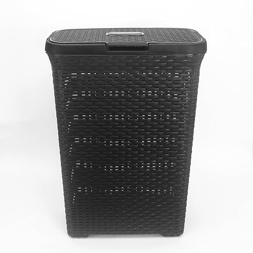 home Black Laundry Basket with Lid 50 Litre Amazon.in Home & Kitchen