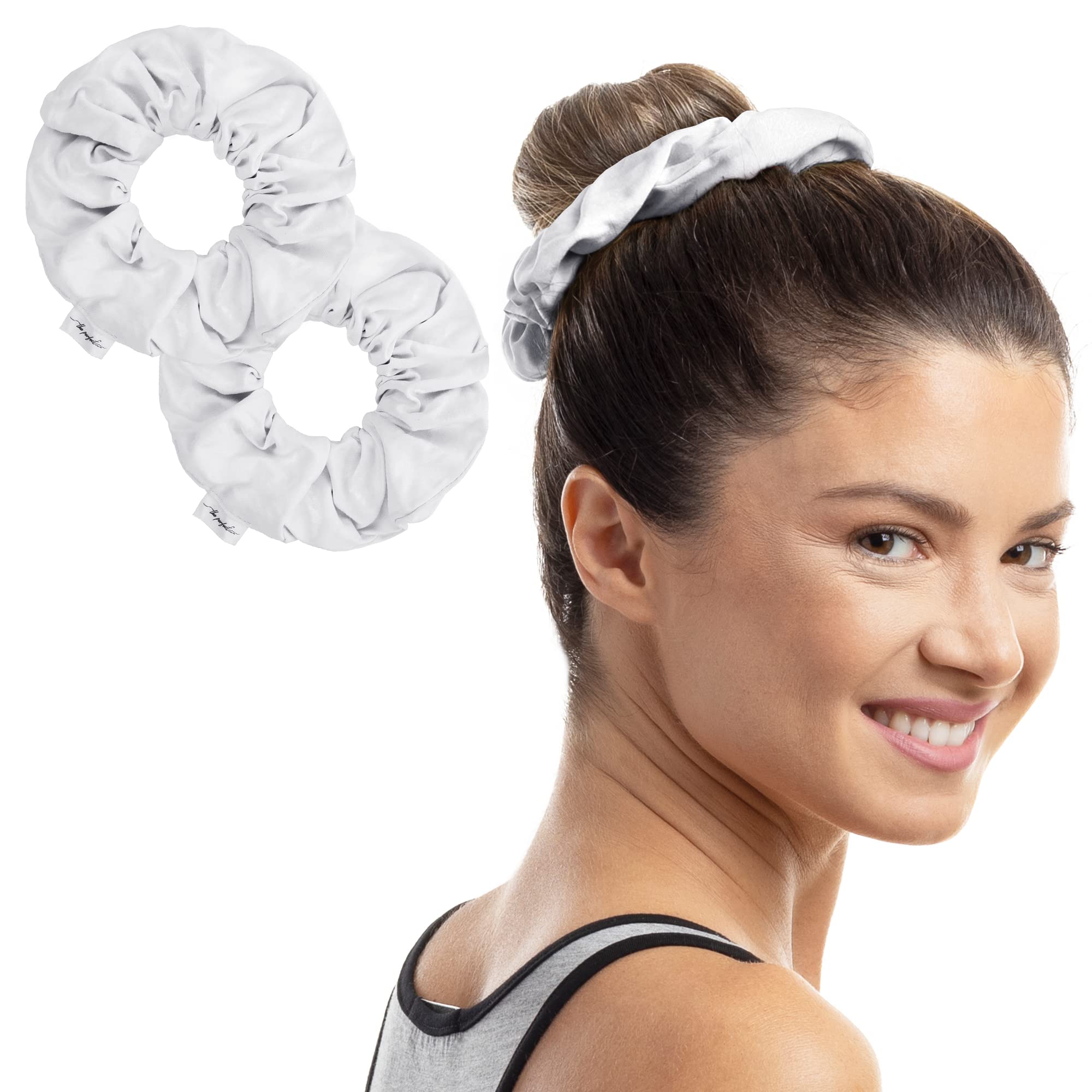 Microfibre Hair Drying Towel Scrunchies by The Perfect Haircare,Anti-Frizz & Silky Smooth,Ponytail,Bun Holder,Quick Drying & Absorbent,for Curly, Wavy, Long & Short Hair (White)