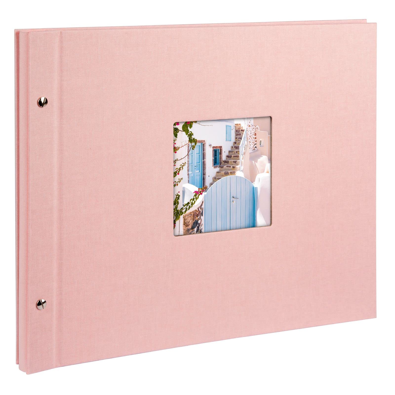 goldbuch Bella Vista 28522 Screw Photo Album with Picture Cut-Out 39 x 31 cm Photo Album with 40 Black Pages with Glassine Dividers Expandable Album Linen Photo Book Rose