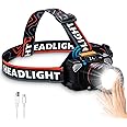 Headlamp Rechargeable,Power Display USB C Led Head Lamp, 100000 Lumen Super Bright Sensor Head Lights for Forehead with Red Light, Zoomable 180°Rotatable Head Flashlight for Adults Outdoor Adventures