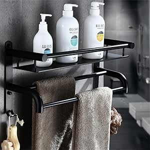 TRRE @ Estanterías de baño de una Sola Capa Negras, Estante de Almacenamiento de Acero Inoxidable para baño con toallero Baldas de baño (Tamaño : ...