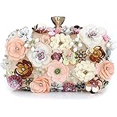 Women's Floral Evening Clutch Bag with Flower Metal Rhinestones for Women Wedding Prom Party 3D Sequins Evening Handbag