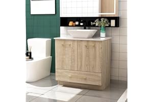 ECACAD Freestanding Bathroom Vanity with Sink Set, Bathroom Storage Cabinet with Drawer, 2 Doors and Large Storage Compartment, Light Brown (29.9”W x 18.8”D x 33.6”H)