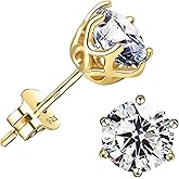 NEOSHOW 18K White Gold Plated Brilliant Cut Simulated Diamond Cubic Zirconia Stud Earrings Sterling Silver Hypoallergenic CZ Stud Earrings for Women Men 6 Prongs Setting