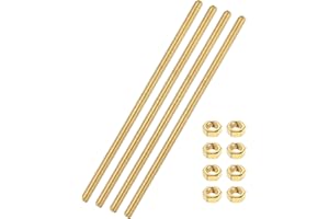uxcell 4 Sets Brass Fully Threaded Rod, M4x0.7mm Pitch Right Hand Threads Studs with Solid Brass Hex Nuts, 120mm/5 Long Threa