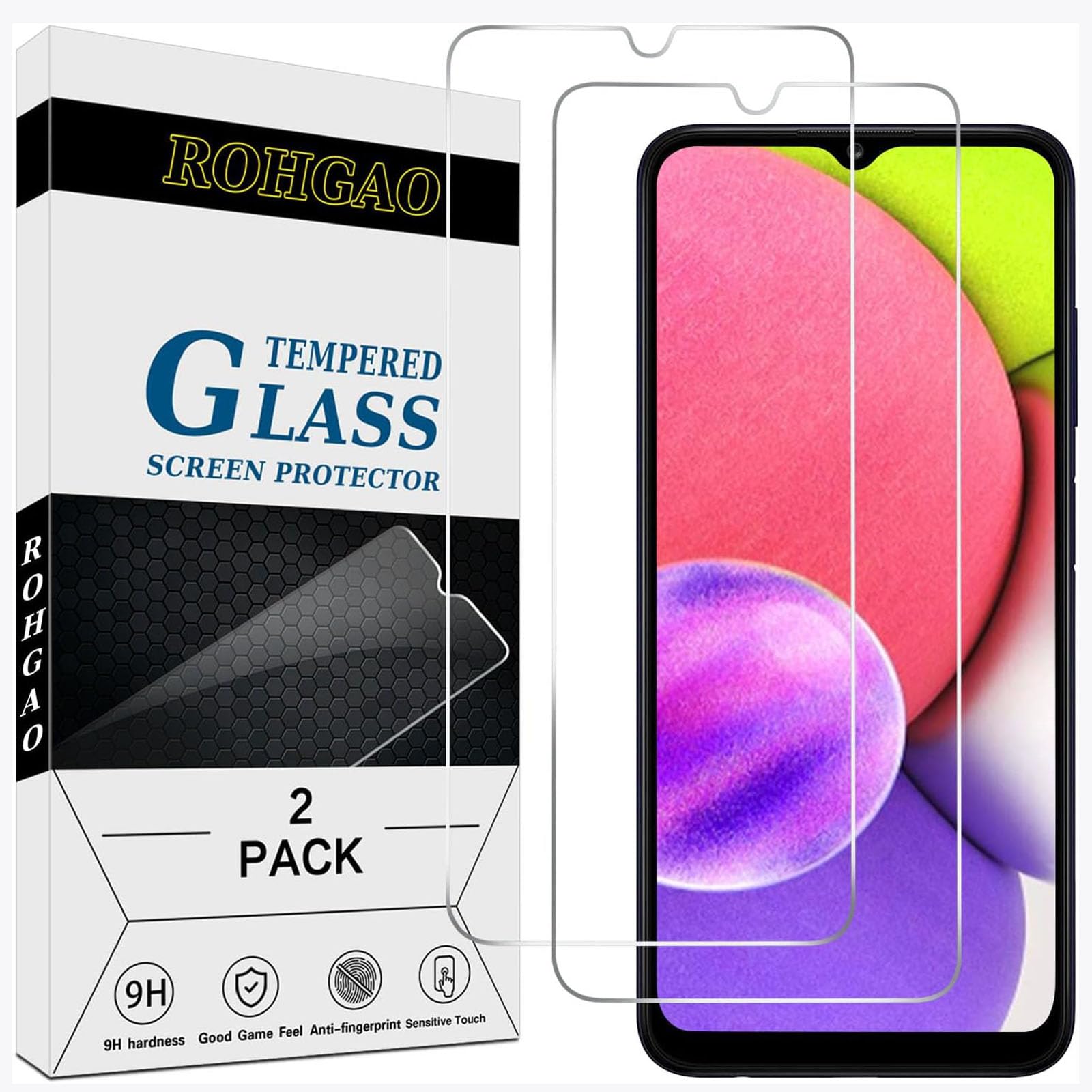 Photo 1 of ROHGAO 2 Pack Screen Protector for Samsung Galaxy A03s, A03 Tempered Glass, 9H Hardness, Bubble Free, Anti Scratch