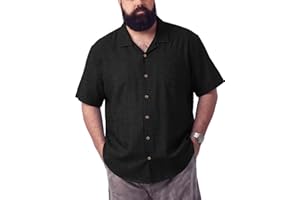 BRISIRA Mens Big and Tall 100% Cotton Hawaiian Shirts Short Sleeve Button Up Chemise Homme Vacation Beach Summer Breathable