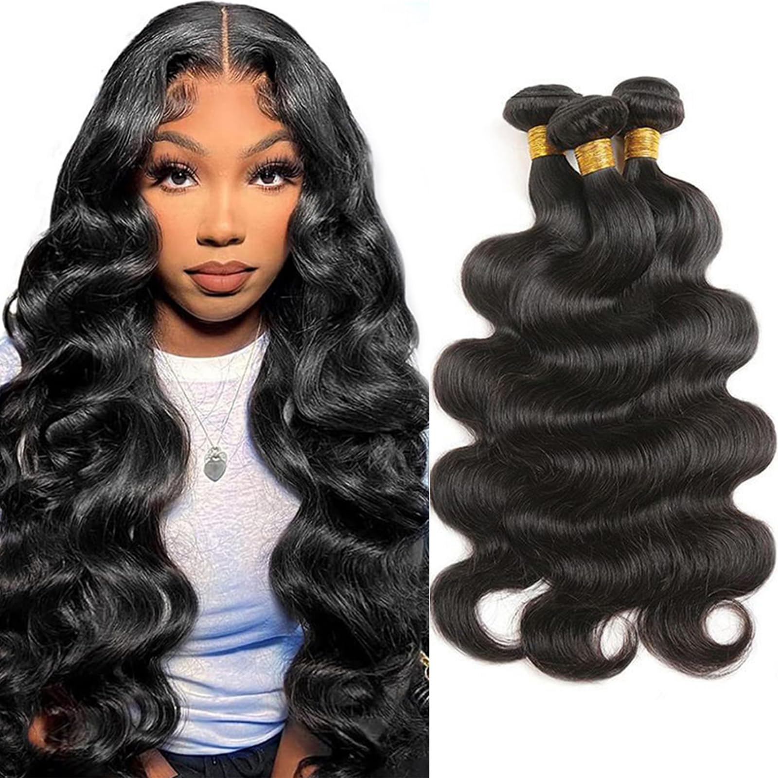 Body Wave Bundle 14 16 18 Inch Body Wave Human Hair Bundles Body Wave Hair 3 Bundles 12A Grade 100% Unprocessed Brazilian Virgin Hair Extensions for Black Women