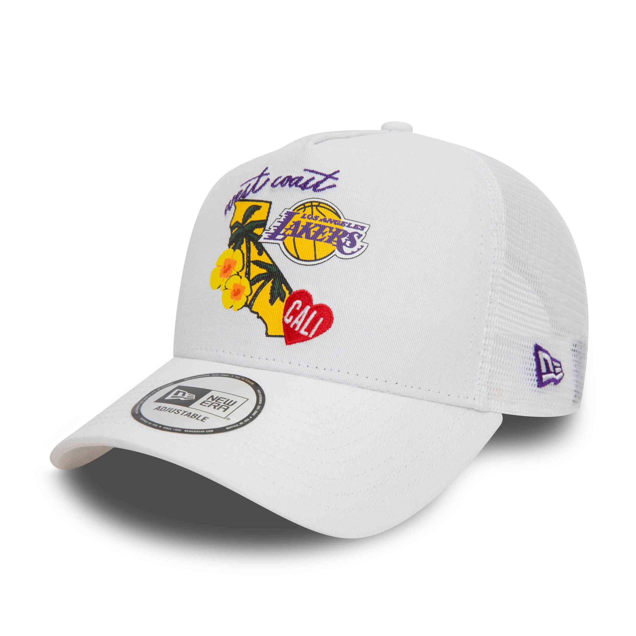 New Era Adjustable Mesh Trucker Cap State Los Angeles Lakers - One Size White