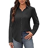 siliteelon Women's Stain Shield Dress Shirts Wrinkle Free Long Sleeve Shirts Solid Work Business Button Down Shirts